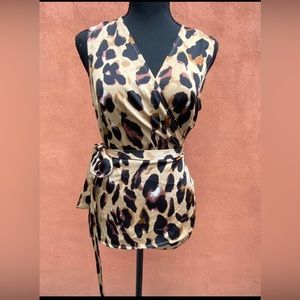 NeverFullyDresser Cheetah Leopard Print Wrap Top Size 6